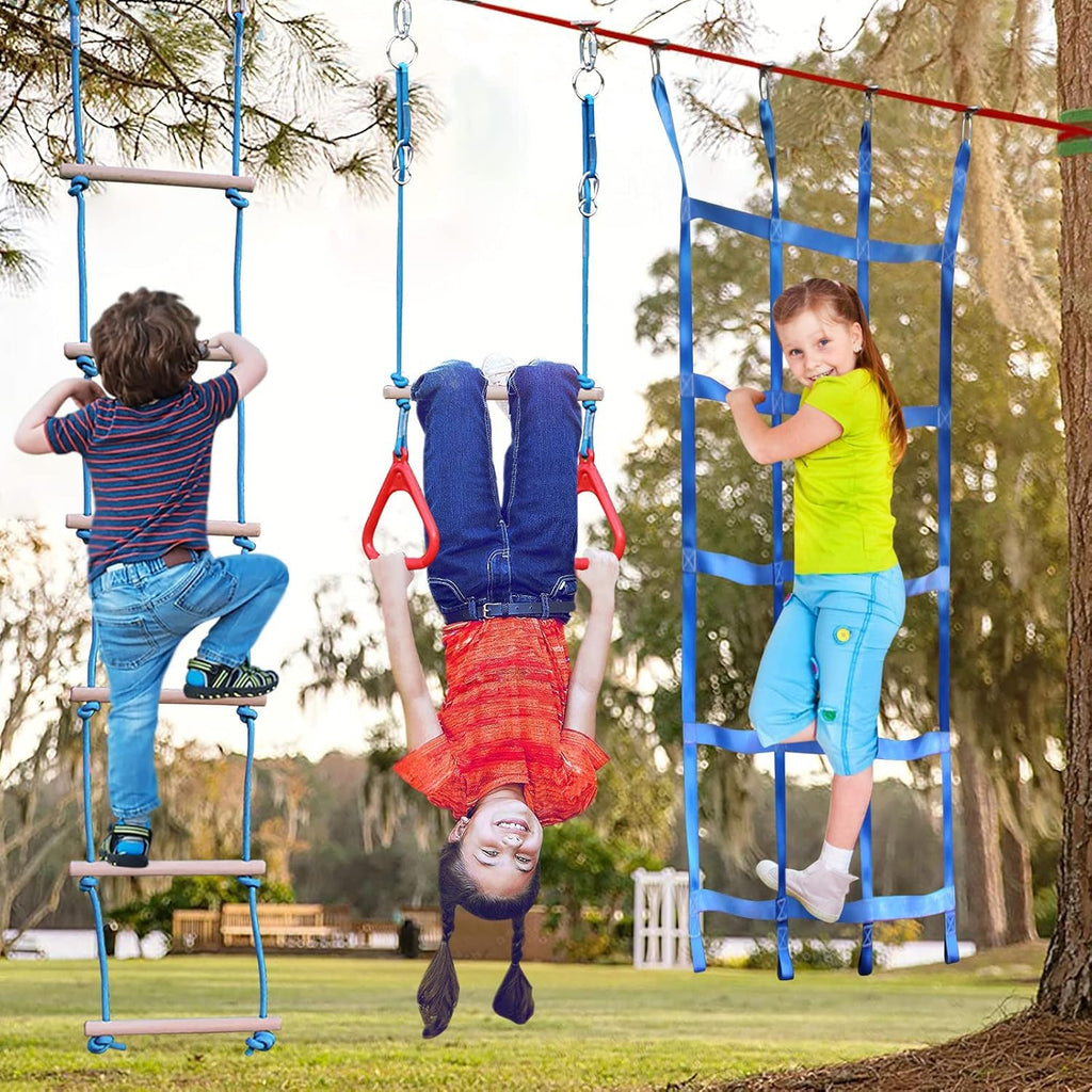 65FT Ninja Warrior Obstacle Course for Kids - Double Longest Slacklines with 10 Most Complete Accessories for Kids