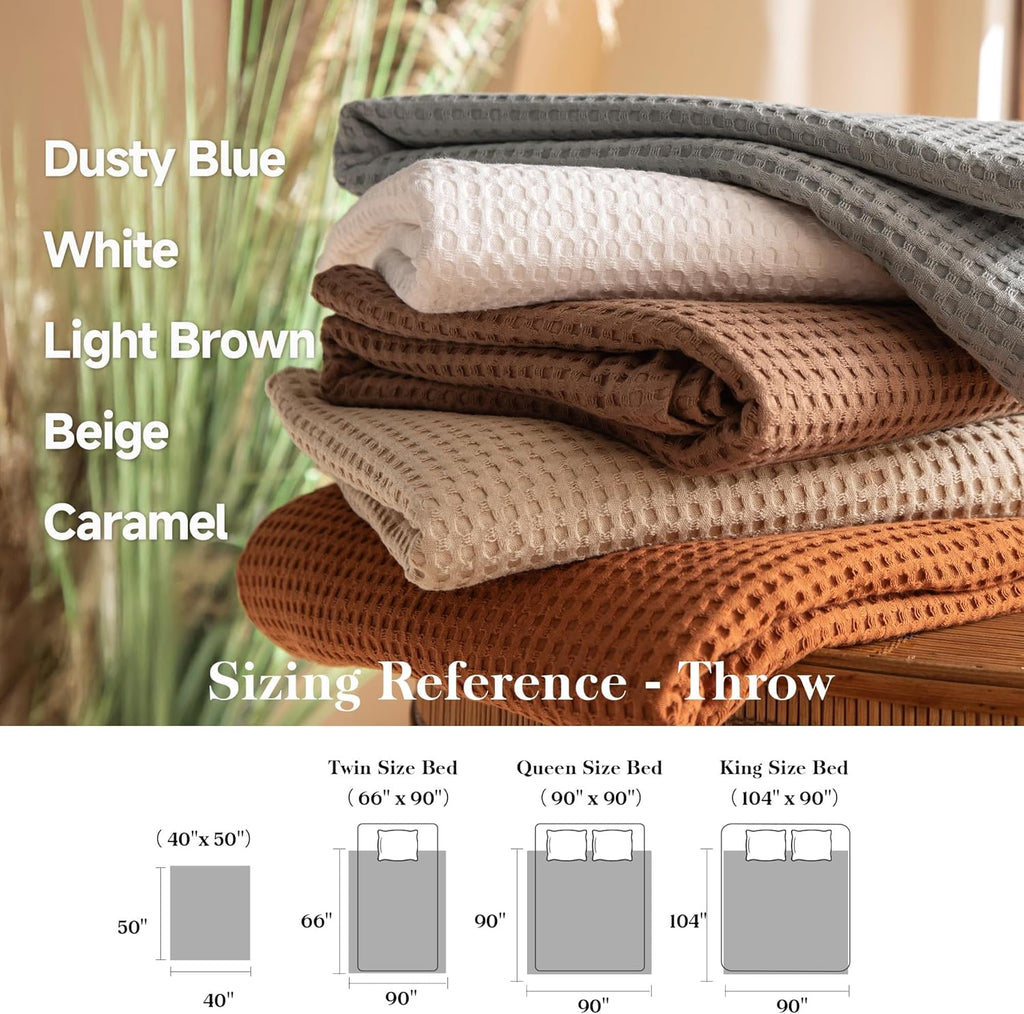 100% Cotton Waffle Weave Throw Blanket, Soft Lightweight Breathable Cozy Blankets, 40"x50")