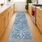 Vintage 2x8 Hallway Runner Rug, Blue and White Washable Rug, Non-Slip Super Soft Kitchen Runner Rug,