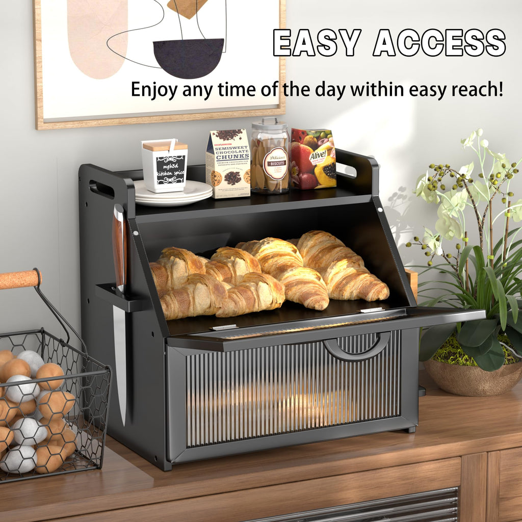Countertop, Large Bread Storage Container made Bread, Wooden Farmhouse Breadbox Organizers, Double Layer Bread Bin
