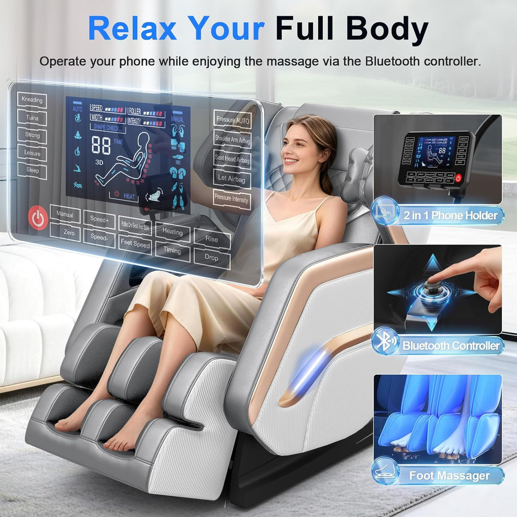 Massage Chair Full Body 14 Fixed Roller Zero Gravity 5 Auto Modes | Zero Gravity Massage Chair with 8 Airbags, Foot