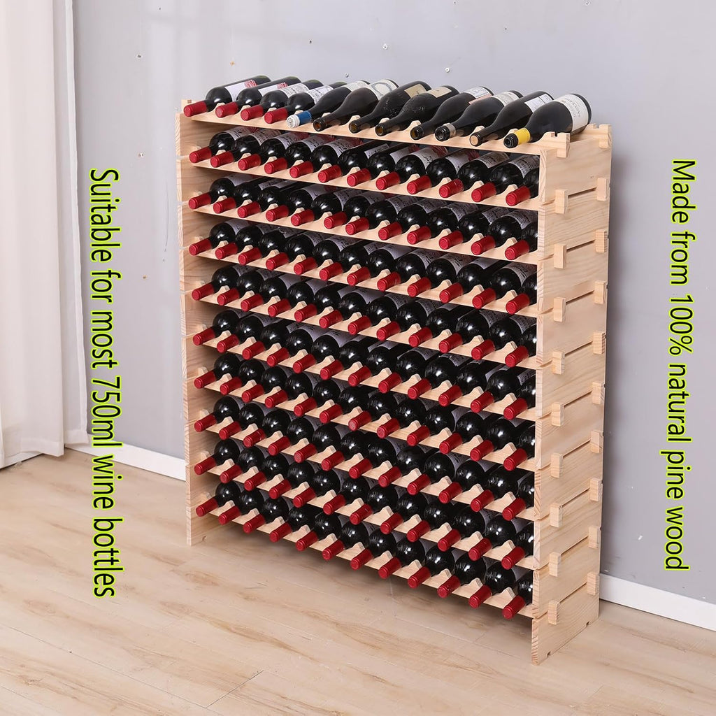 Wood Stackable Storage Modular Wine Rack Cabinet 120 Bottle freestanding Floor Wine Bottle Holder Display Shelves