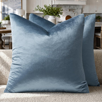 Stone Blue Velvet Throw Pillow Covers 24x24 Pack of 2