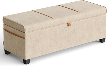 Storage Ottoman Bench, Storage Chest, 15.7 x 43.3 x 15.7 Inches, End of Bed Bench, 27 Gal. (103 L), Cappuccino Beige