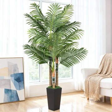 6ft Artificial Palm Tree Indoor Plant, Triple Faux Tropical Areca Floor Plant in Pot, Artificial Plants with Lifelike