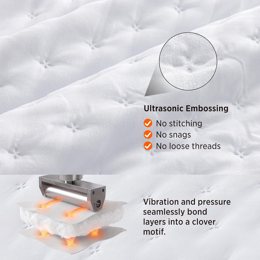 Quilts Queen - Lightweight Comforter Queen for Summer, Bright White Bedspread Quilt with Clover Pattern, Soft