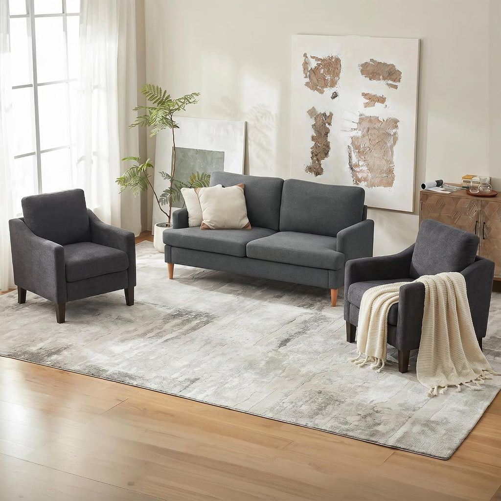 Mid-Century Accent Chair, No Tools Assembly Required, Modern Upholstered Polyester Armchair ,Comfy Reading Accent