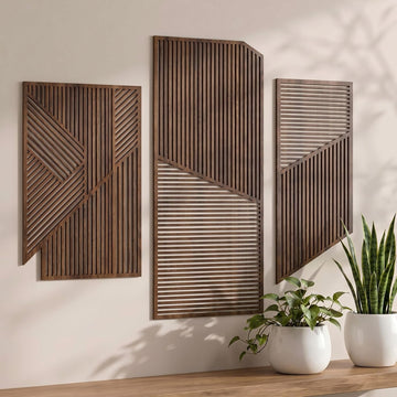 Mid Century Modern Wood Wall Art Decorations 3D Geometric Abstract Wall Sculpture Bedroom Office Minimalist - Set of 3