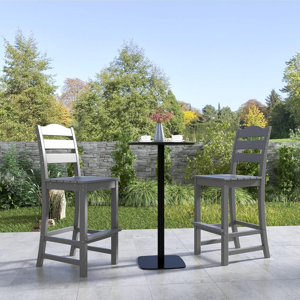 Outdoor HDPE Bar Stool, Patio Tall Bar Chair with Backrest and Footrest, 30 Inches Counter Height Barstools, Weather