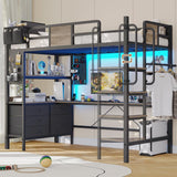 Twin Loft Bed with Desk and 5 Storage Drawers,Loft Bed Twin with LED Lights and Charging Station
