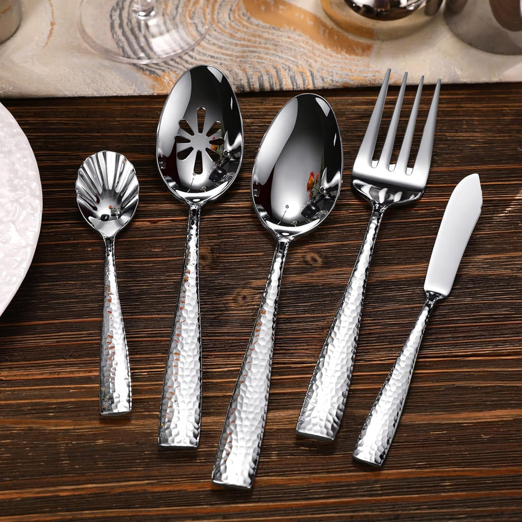 Premium 20/45/65-Piece Louis Hammered Silverware Set with Squared Edge, 18/10 Stainless Steel, Service for 4/8/12