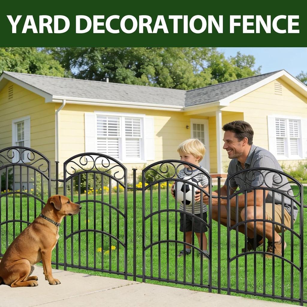8 Panels Decorative Garden Fence, 40in(H)×18Ft(L) Heavy Duty Metal Outdoor Dog Fence Rustproof Square Tube No Dig