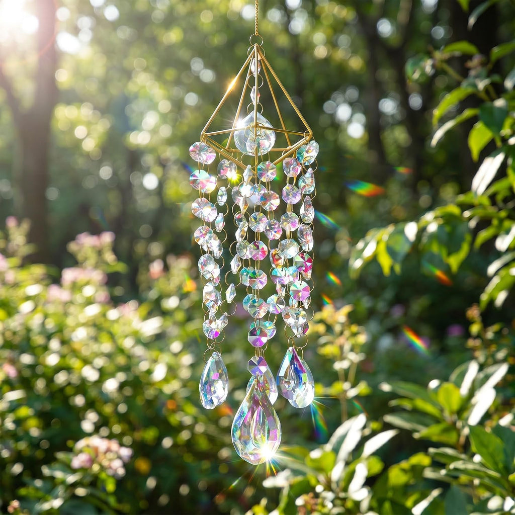 Crystal Suncatchers for Window Hanging Rainbow Maker Sun Catchers Indoor - Glass Wind Chime Garden Sun Catchers with