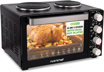 30 Quart Kitchen Convection Oven & 2 Burner Cooker - 1500 Watt Oven - 7 Cook Functions Rotisserie, Cook, Bake, Broil & More - Includes Baking Tray, Skewers & Handles - 19.6 x 16.0 x 13.5 IN