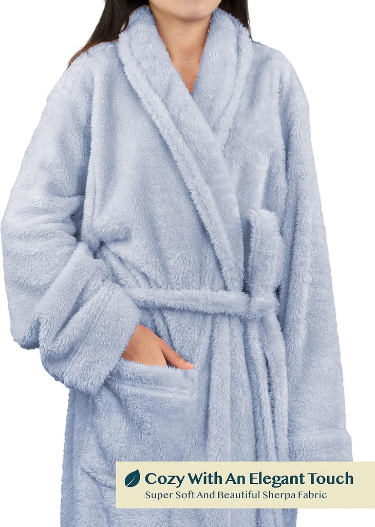 Premium Womens Plush Soft Robe Fluffy, Warm, Fleece Sherpa Shaggy Bathrobe
