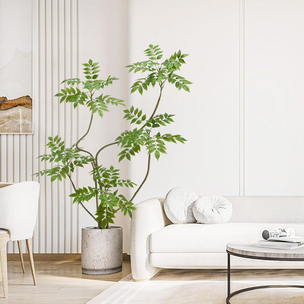 Artificial Sumac Tree:5FT Faux Mahonia Fortunei Tree Realistic Fake Floor Plant Silk Leaves & Elegant Branches in Pot