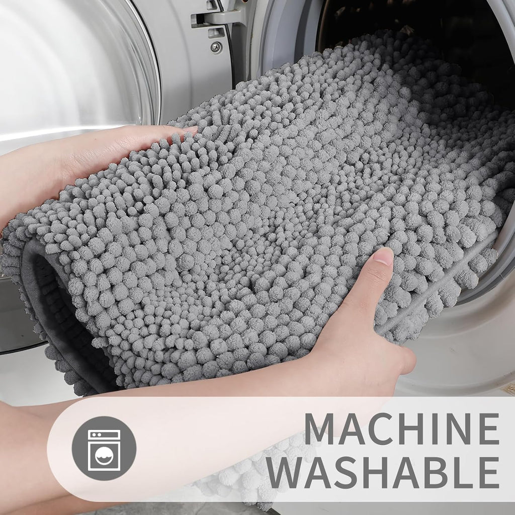 Bathroom Rug Set 2 Piece, Soft Absorbent Chenille Bath Mat Set, Non Slip Machine Washable Quick Dry, Plush Shower