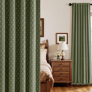 100% Blackout Decorative Linen Curtains with Geometric Pattern, Thick Woven Farmhouse Rustic Patterned Drapes with