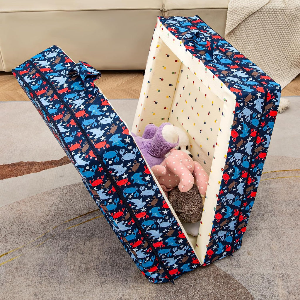 100% Cotton Lining Portable Foldable Toddler Travel Bed - Soft Foam Floor Bed with Washable Cover, Safe and