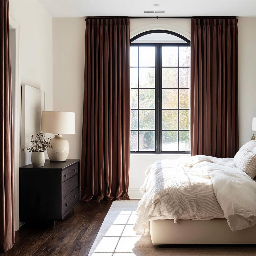 Dark Brown Velvet Blackout Curatins 2 Panels Heavy Thick Vintage Luxury Pinch Pleated Curtain Drapes with Hooks Rings for Living Room Bedrooom,Chocolate Home Decor