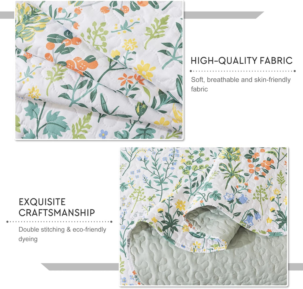 3-Piece Quilt Set Quilted Bedspread Lightweight Coverlet Set Garden Style Floral Printed Oversized Quilted Bedding