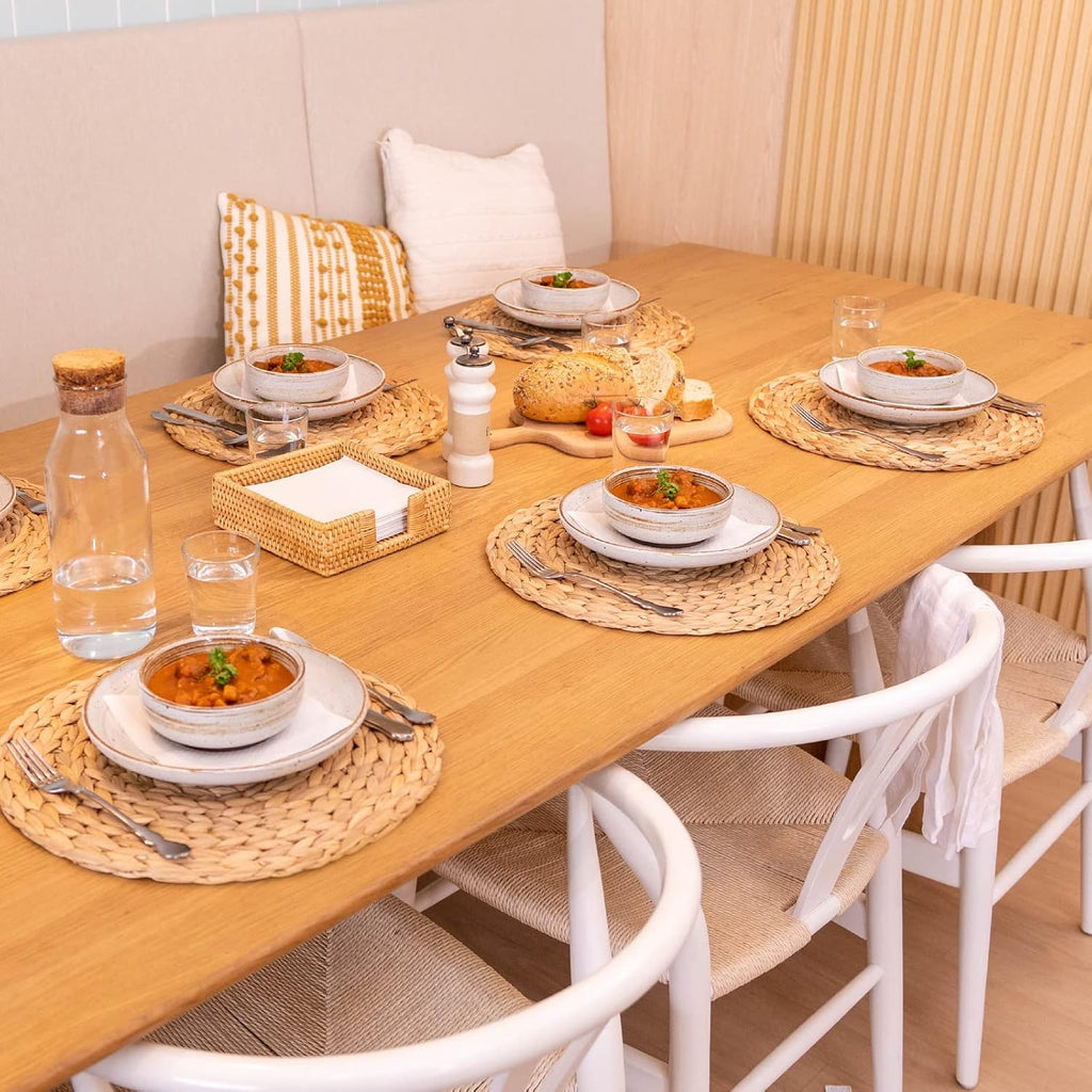 Round Woven Placemats Set of 4, Natural Water Hyacinth Place Mats, Boho Wicker Placemats, Table Mats for Dining Table