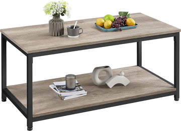 39.5" 2-Tier Coffee Table with Storage Shelve, Industrial Gray Coffee Table, Easy Assembly
