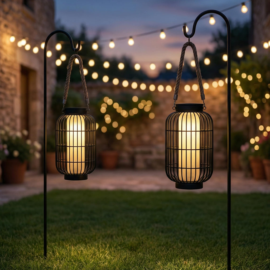 Large Solar Lanterns Outdoor, Rustic Style Metal Patio Solar Lantern
