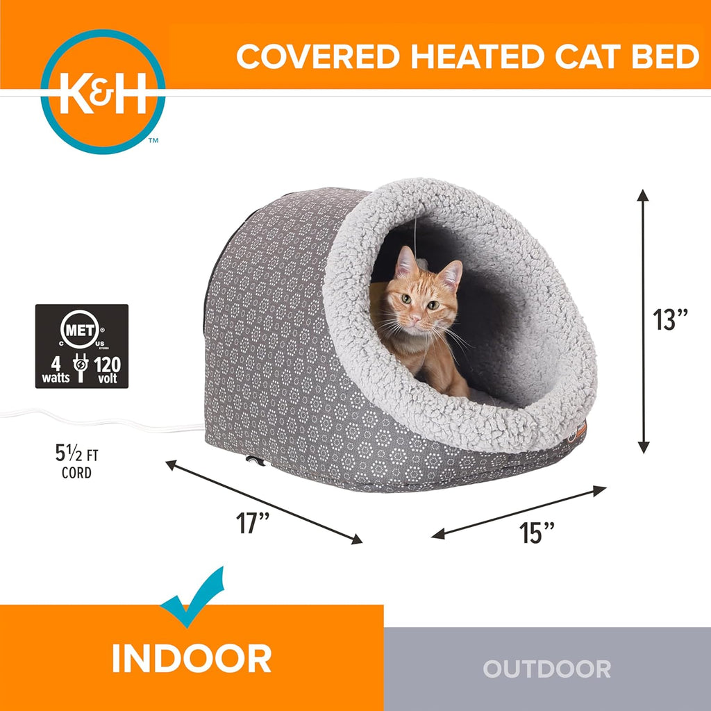 Heated Cat Bed - Thermo-Pet Cave for Large Cats, Indoor Heated Pet Bed for Dogs & Cats, Covered Cave Pet Tent
