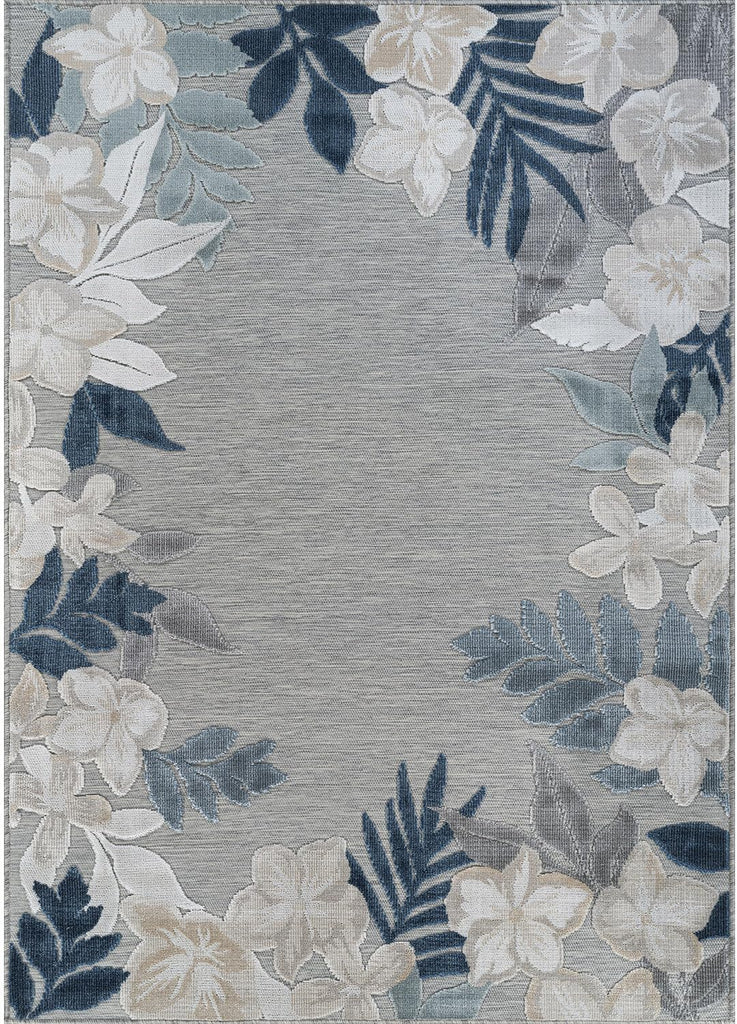Outdoor Rug 5x7 Washable Area Rugs Indoor Outdoor Carpets Blue Border Floral Non Shedding Waterproof