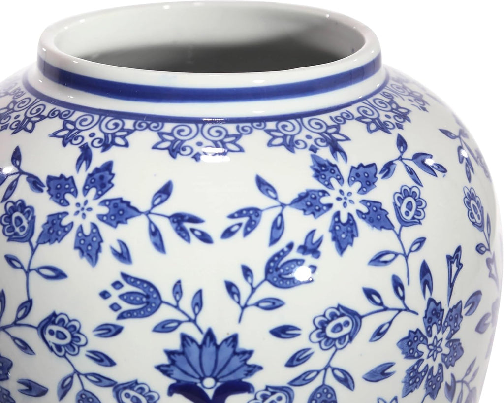 Ceramic Ginger Jar Vase - Decorative Chinoiserie Accent for Vases Display, Living Room or Bedroom Tabletop Decor