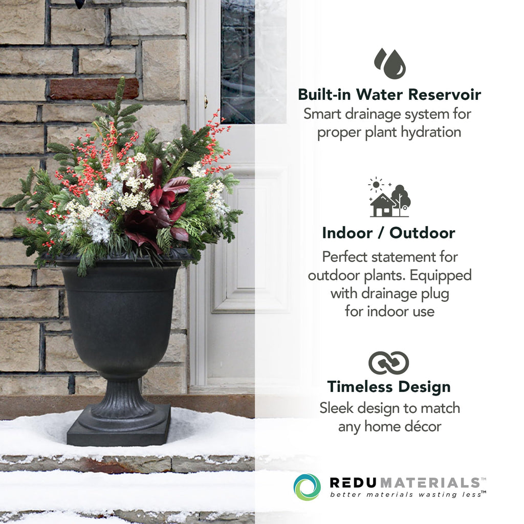 Crescendo Self-Watering Urn Planter, Slate, 19" x 23"