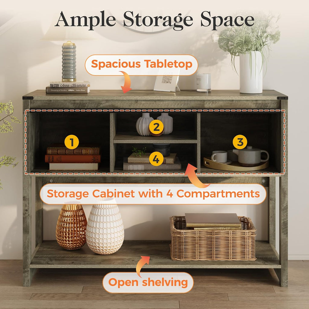 Console Table with Storage Shelf & Sliding Barn Door, Farmhouse Entryway Table with Storage, 46" Narrow Long Sofa