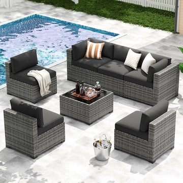7-Piece Patio Furniture Set, Wicker Outdoor Furniture with Thick Cushions | Rattan Patio Conversation Sets with