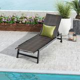 Patio Chaise Lounge Chair - Outdoor PE Rattan Recliner Chair with Wheels, 5-Position Adjustable Backrest, Steel Frame