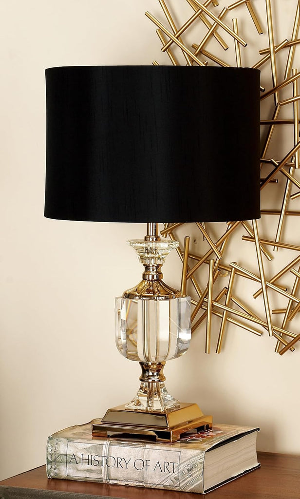 79 Crystal Room Table Lamp Accent Lamp with Gold Accents, Lamp 14" x 14" x 24", Black