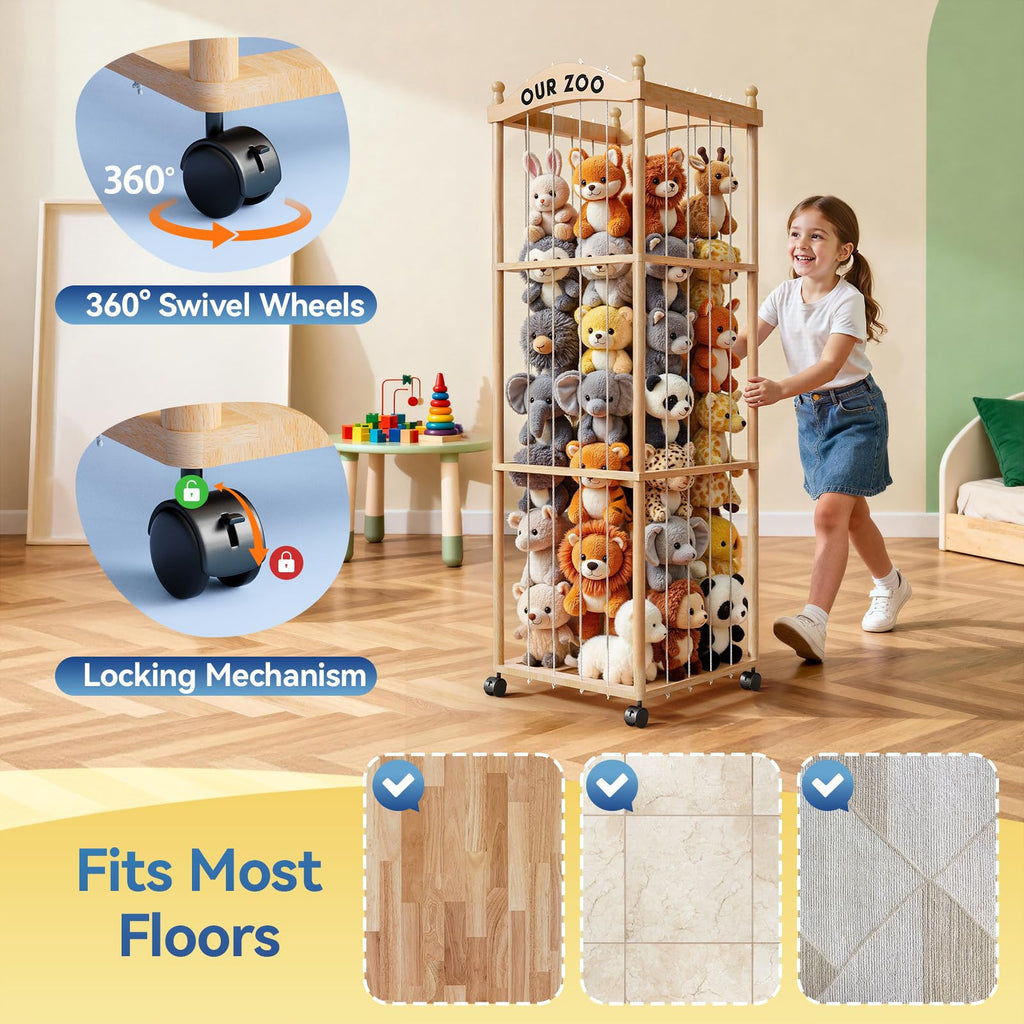 Stuffed Animal Storage with Wheels, Large Stuffed Animal Zoo Organizer
