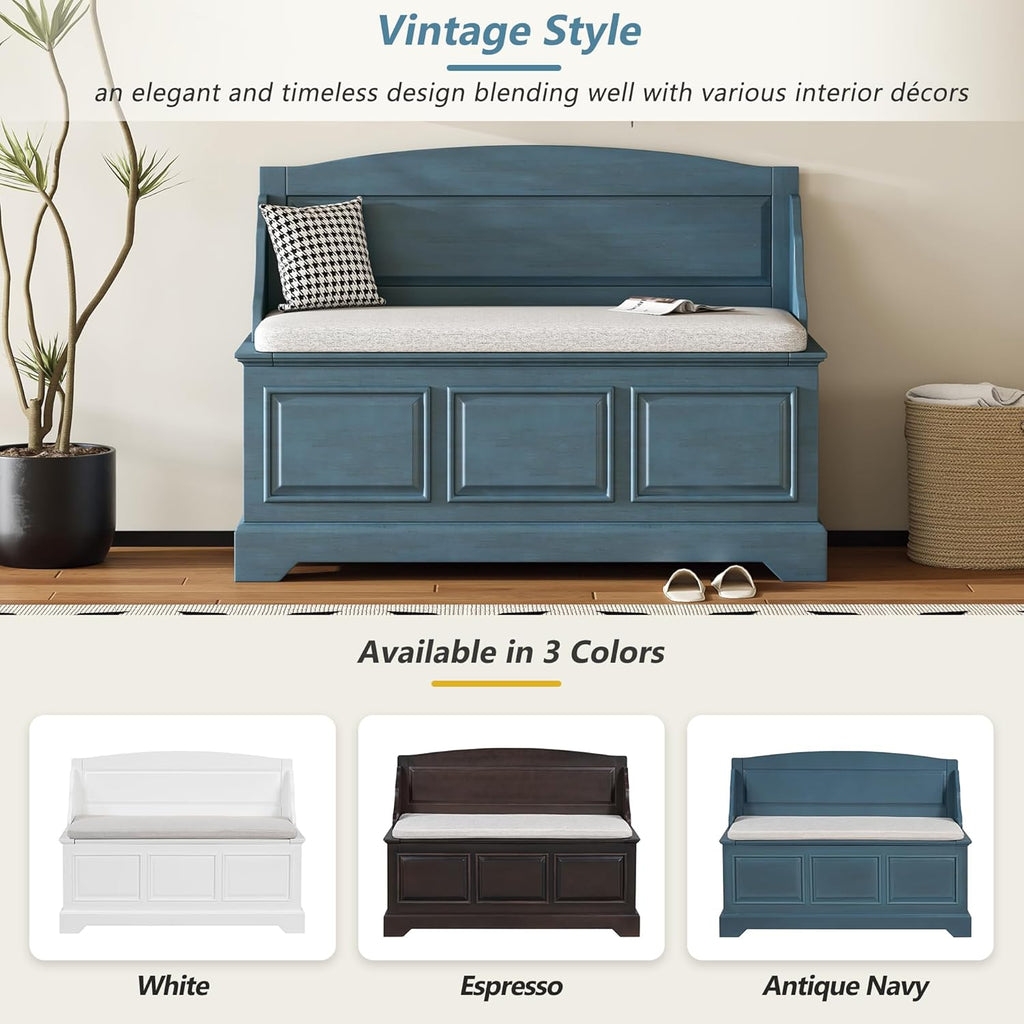 Rustic Entry Storage Bench with Hidden Compartments and Removable Cushion, Wooden Entryway Hallway Foyer Shoe Bench