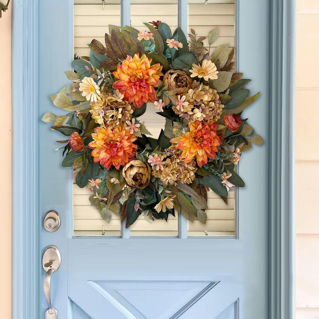 24in Fall Front Door Wreath Dahlia Hydrangea Peony Table Decor