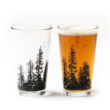 Forest Landscape Pint Glasses Set of 2 - 16oz Nature Beer Glasses for Camping & Outdoor Drinkware with Gift Box
