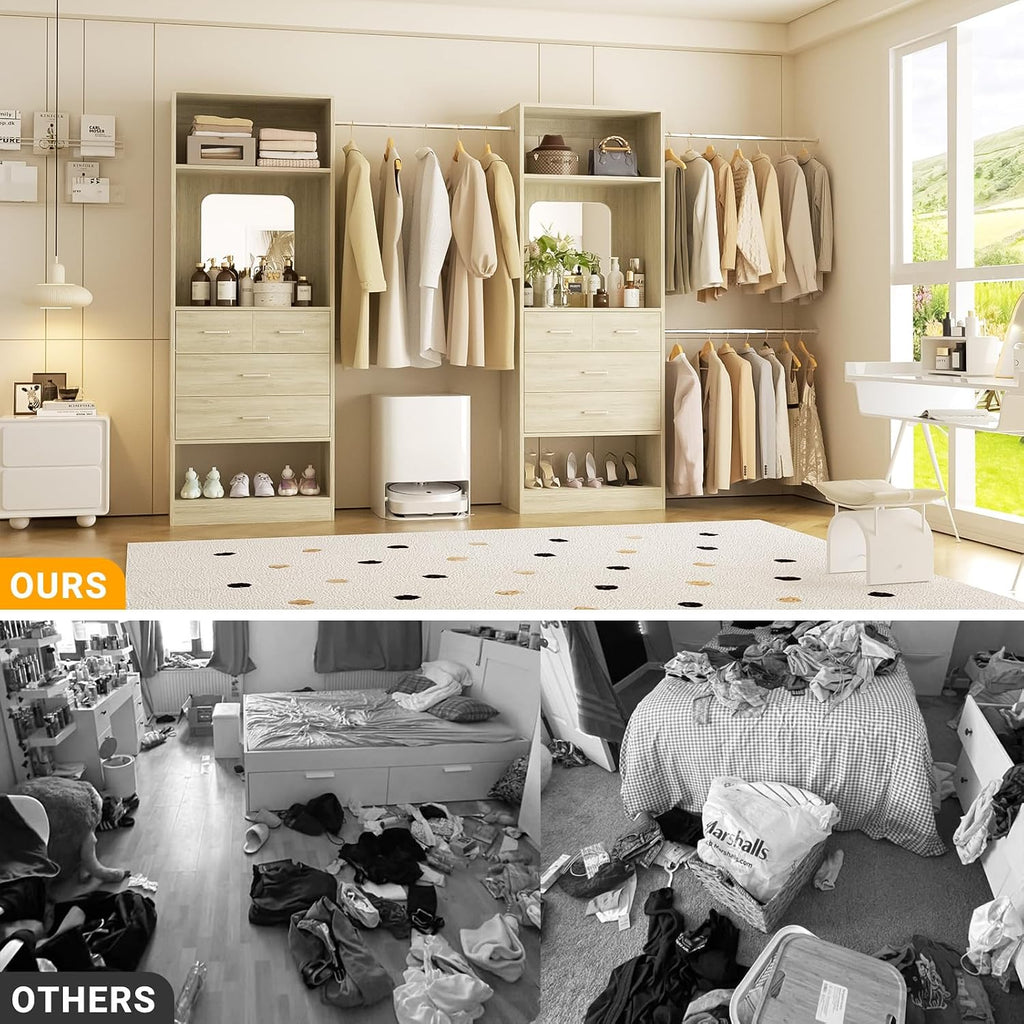 Closet System, 6-14FT Walk in Closet Organizer with 8 Drawers and Mirror, 168" Wood Closets Insert with Tower, Sturdy