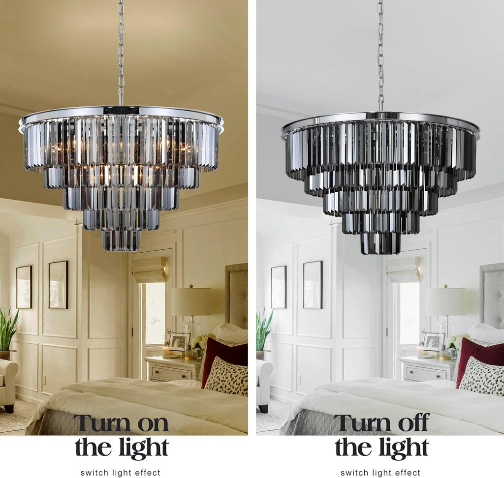 Inspired Odeon Style 16-Light Chrome Smoke Crystal 5-Tier Modern Chandelier W31.5"
