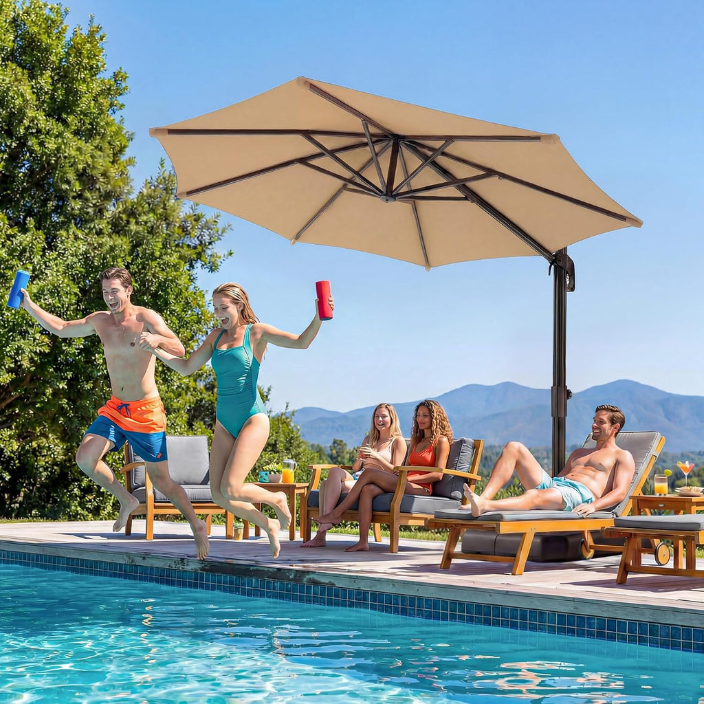 10FT Cantilever Patio Umbrella, 360° Rotation Offset Outdoor Umbrella with Aluminum Frame