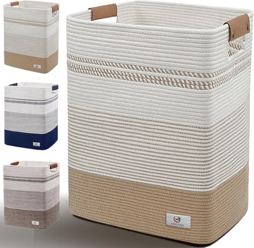 Large Laundry Hamper Basket, 85L Cotton Rope Woven Storage Bin for Blankets, Dirty Clothes Toys, Decorative Tall