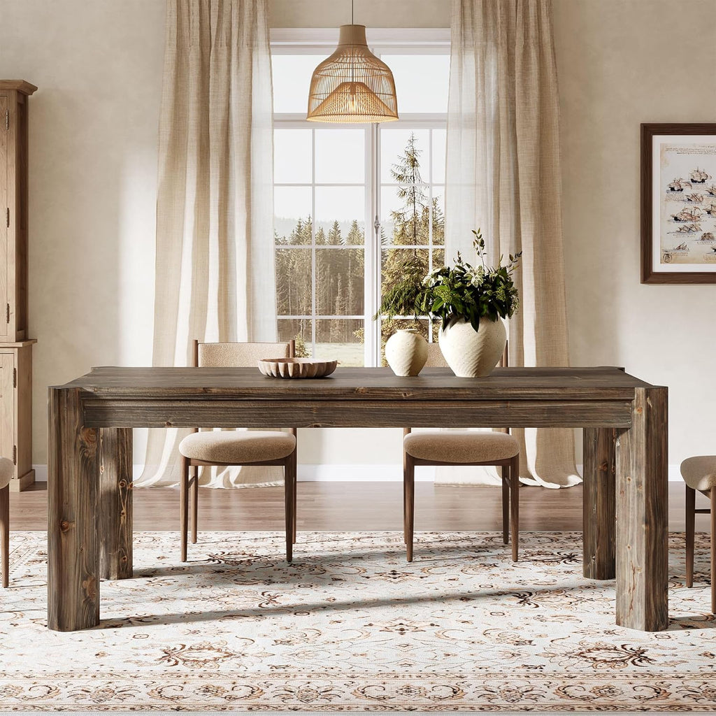 Solid Wood Dining Table for 6 People, 63" Farmhouse Kitchen Table with Heavy Duty Legs, Rectangular Dining Room