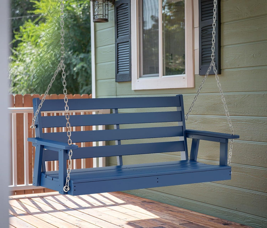 Porch Swing Bench | HDPE | 51.5" | Hanging Outdoor Swings | 2 Person | All Weather | Outside Backyard | Included 4