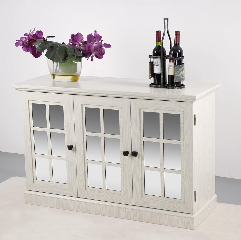 45" Modern Buffet Sideboard Cabinet, Storage Cabinet with 3 Acrylic Mirrored Doors & Adjustable Shelves