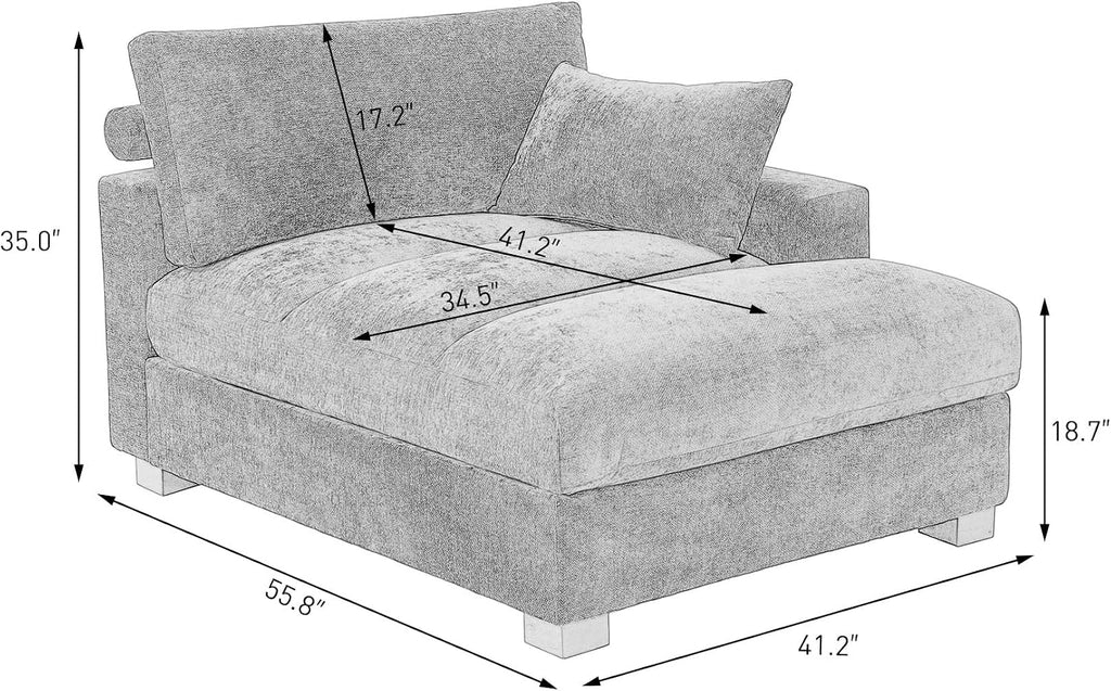 Oversized Chaise Lounge Chair Indoor with Left Armrest, Comfy Upholstered Sofa Bed Recliner Chair , Corduroy Reading