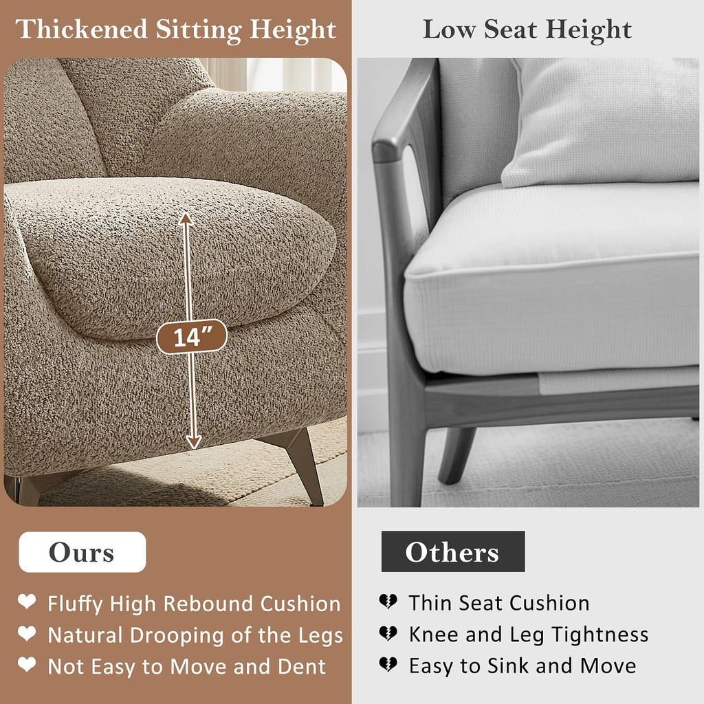 34.6" Oversized Accent Chair with WingBack, Teddy Boucle Camel | High Back, Wide Armrests, Metal Legs, Cozy Deep Seat