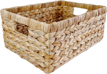 Large Handwoven Water Hyacinth Storage Wicker Basket with 2 Handles - Brown | Handcrafted Rectangular Organizer